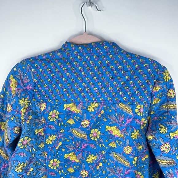 Anthropologie dRA Blue Yellow Quilted Floral Jacket Zip Front Block Print Small - Picture 7 of 12